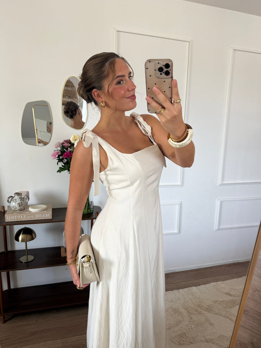 Lange jurk met strikjes - Beige