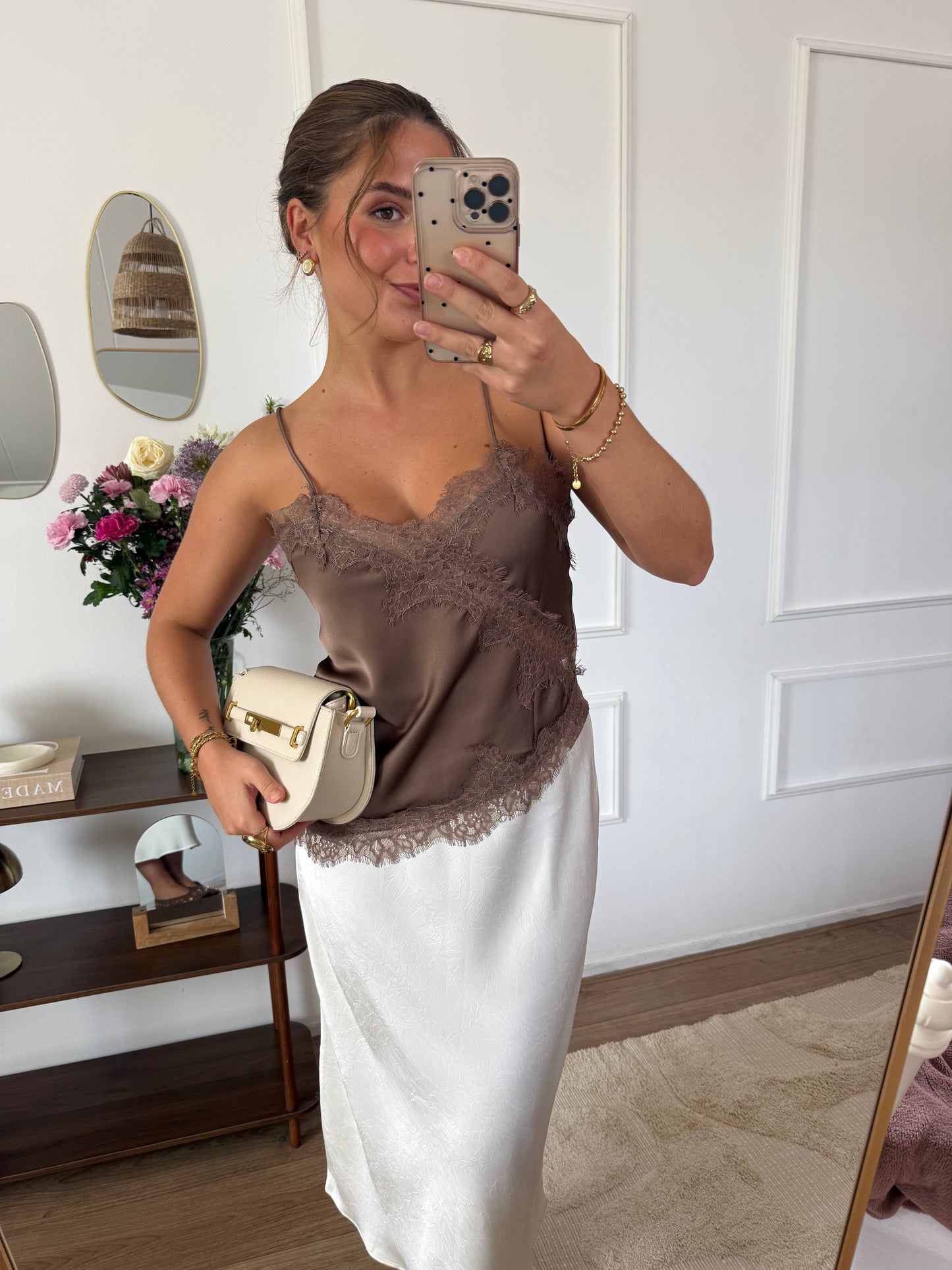 Kanten top - Taupe