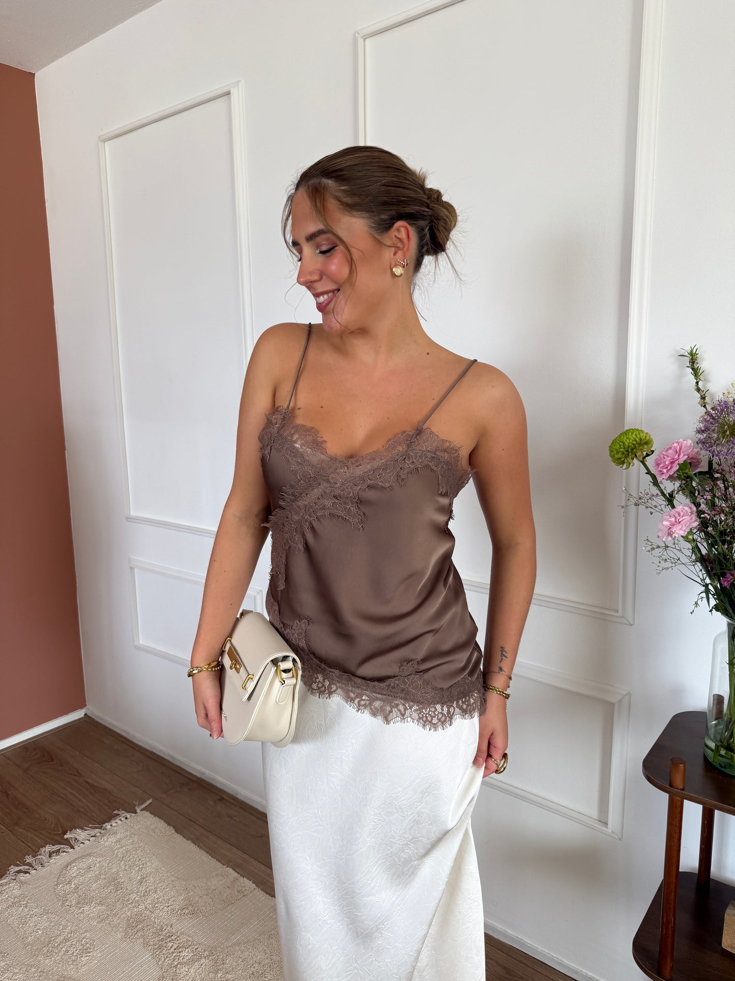 Satin look rok - Ecru