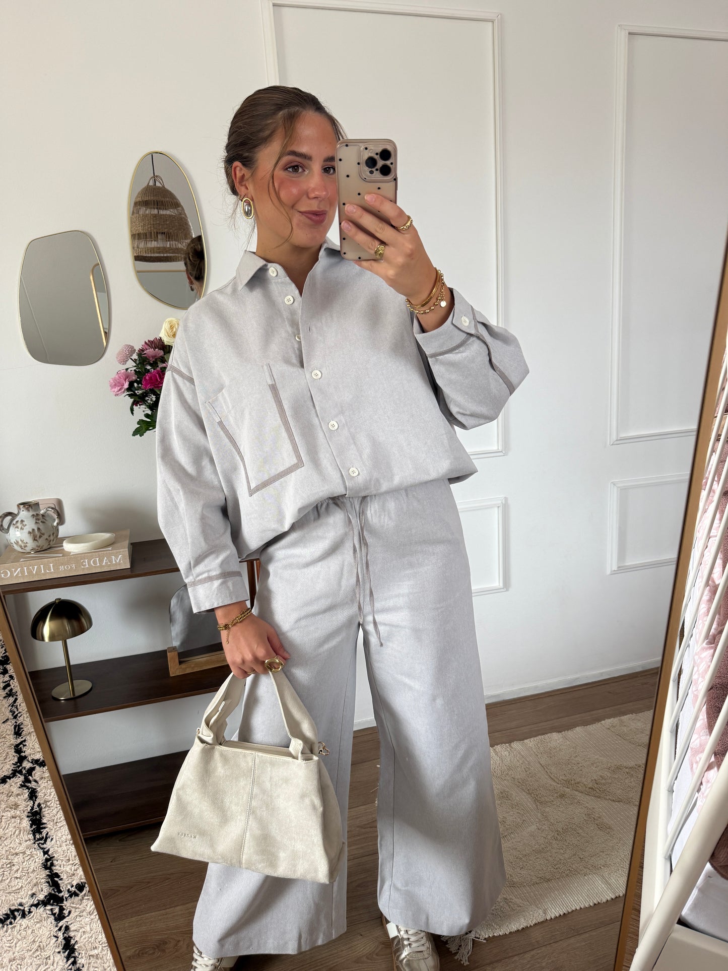 Broek met elastiek - Lichtgrijs