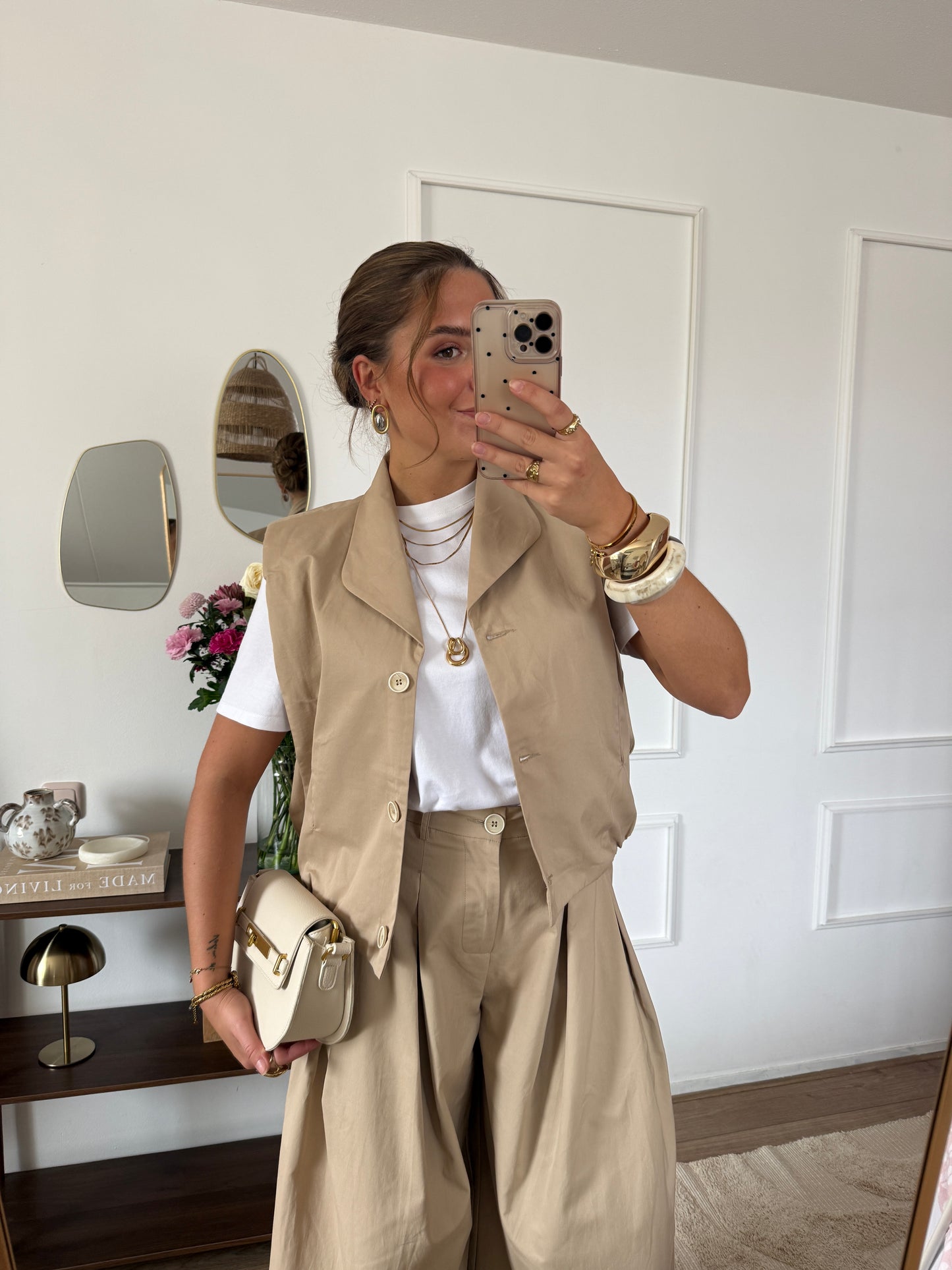 Gilet met plooien - Camel