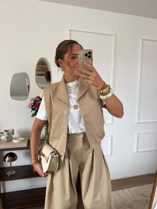Gilet met plooien - Camel
