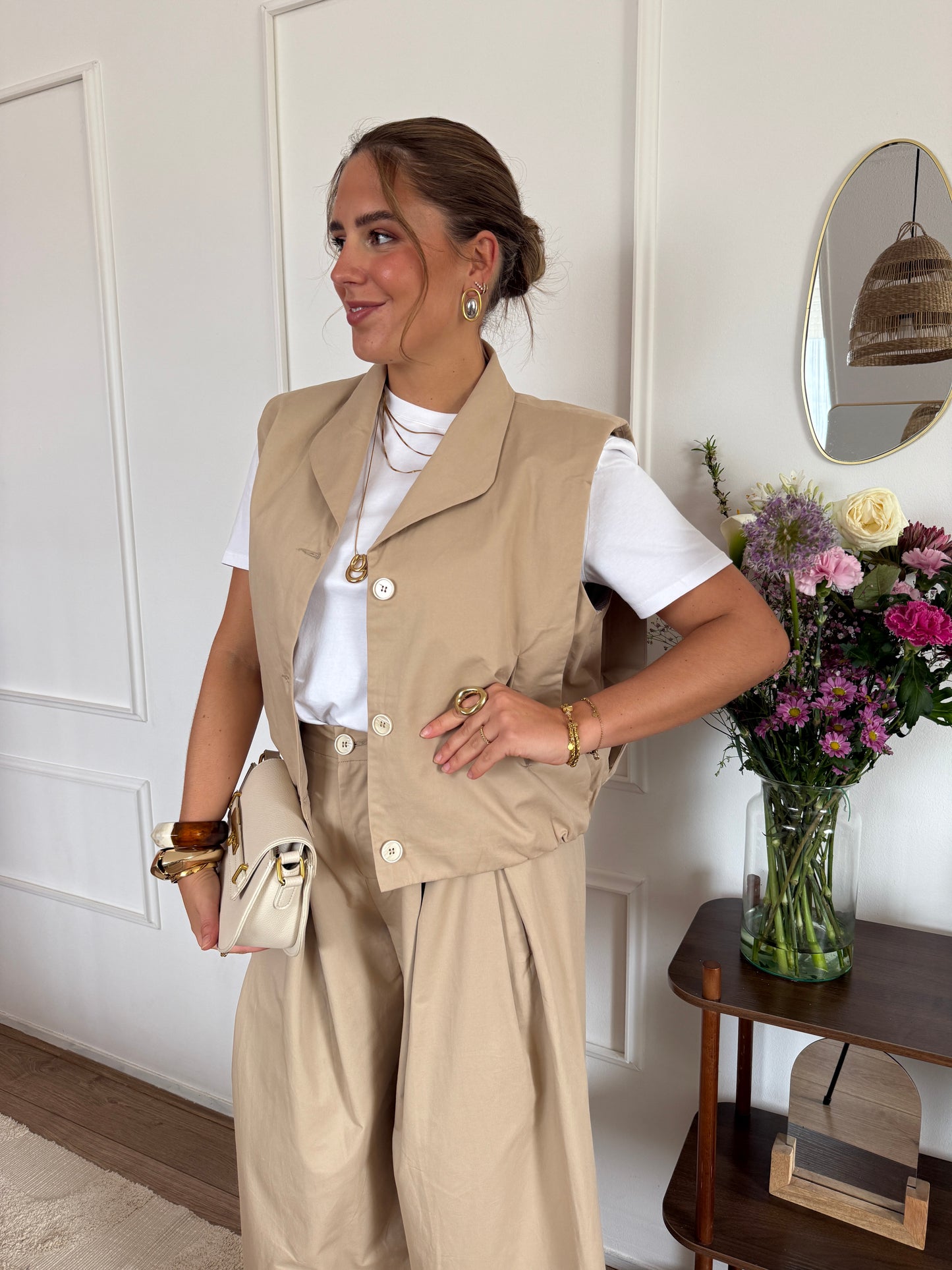 Gilet met plooien - Camel