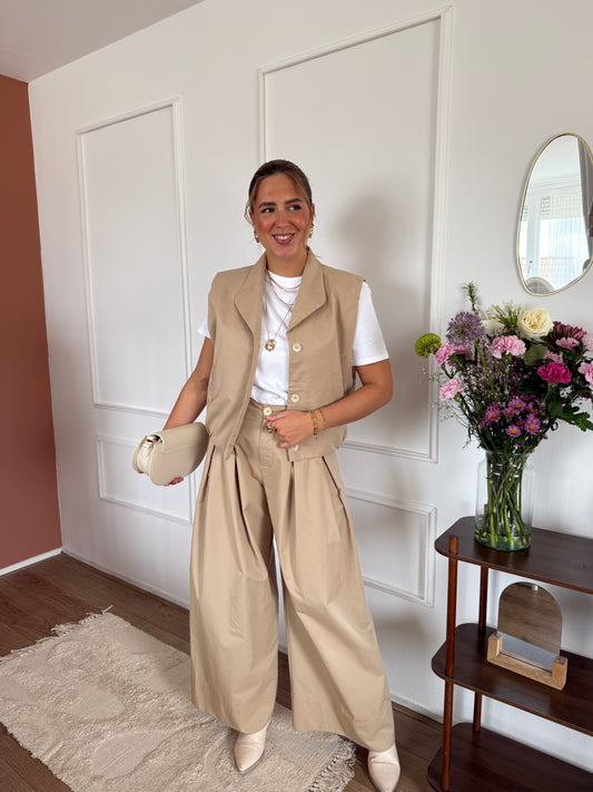 Broek met plooien - Camel