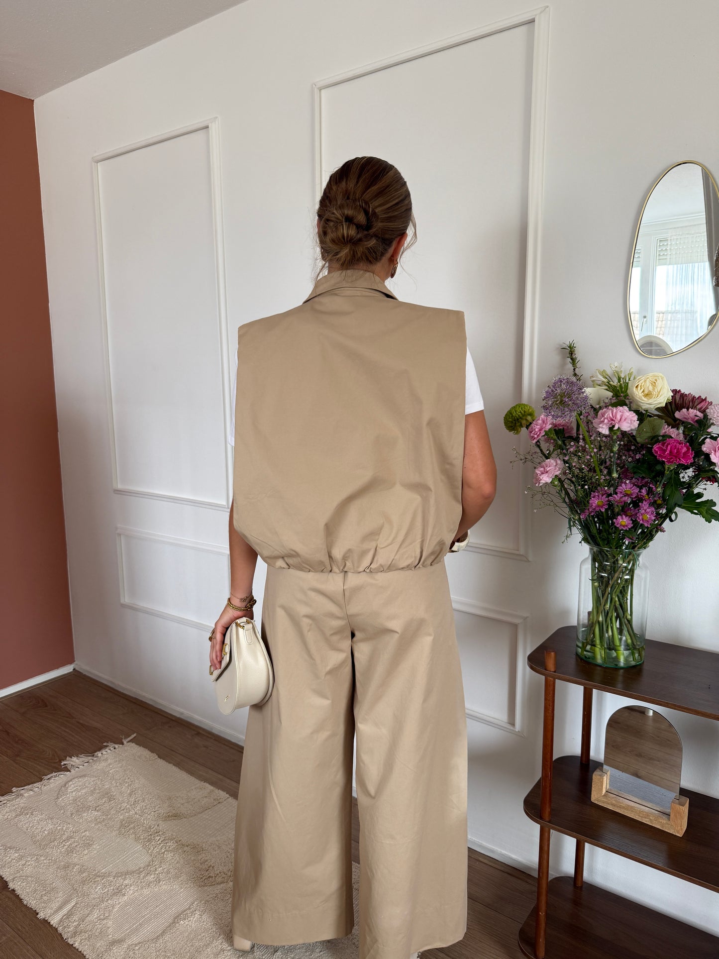 Broek met plooien - Camel