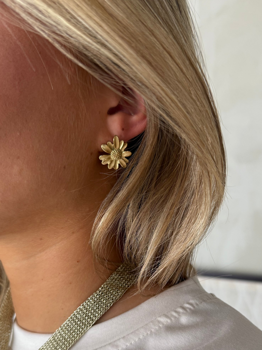 Oorbel knop met bloem - Goud