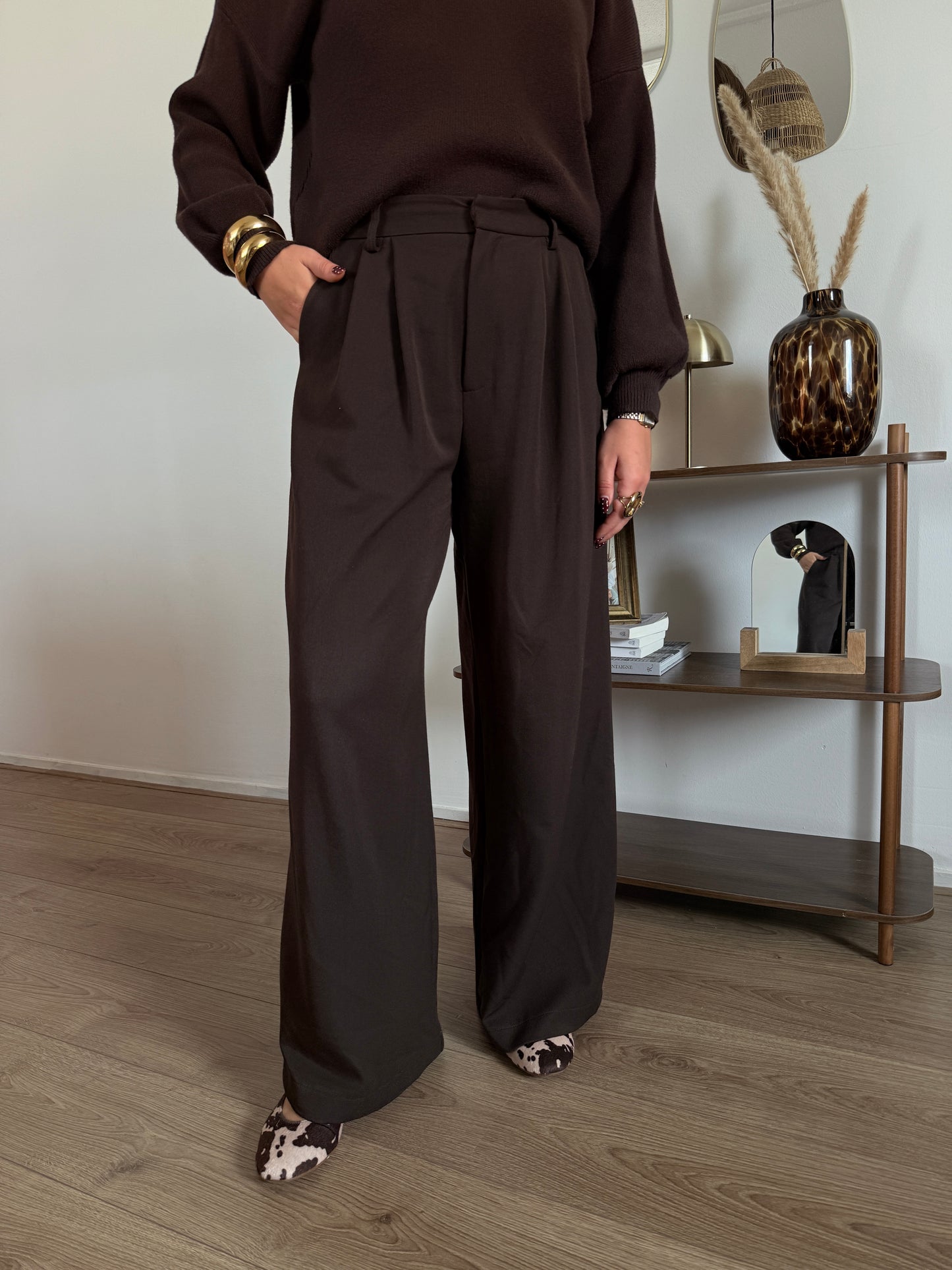 Wide leg pantalon - bruin