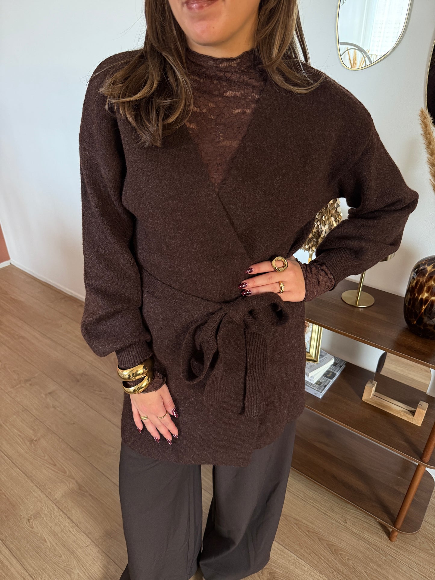 EDITA vest met overslag - bruin