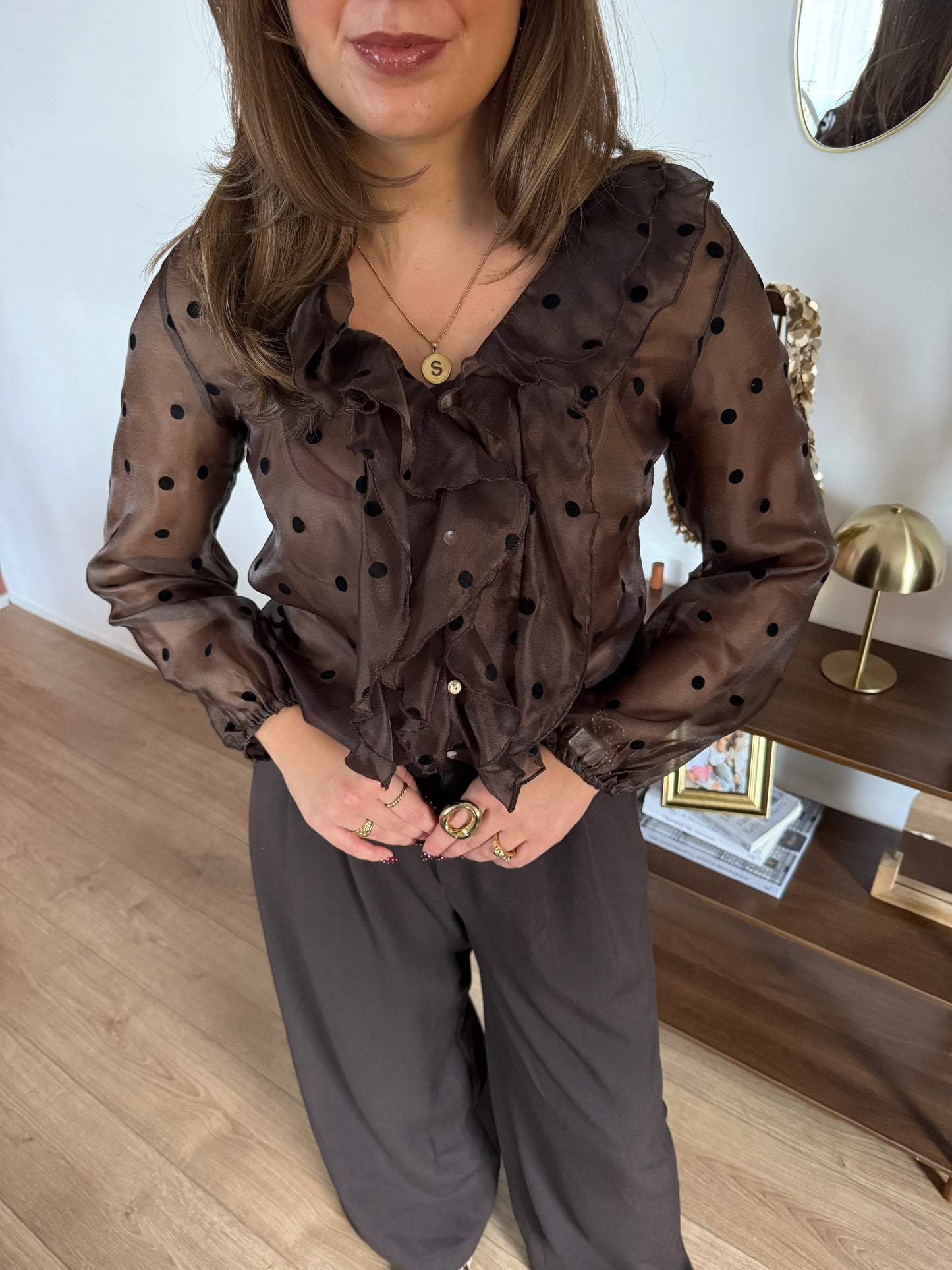 CHLOE blouse met stippen - bruin