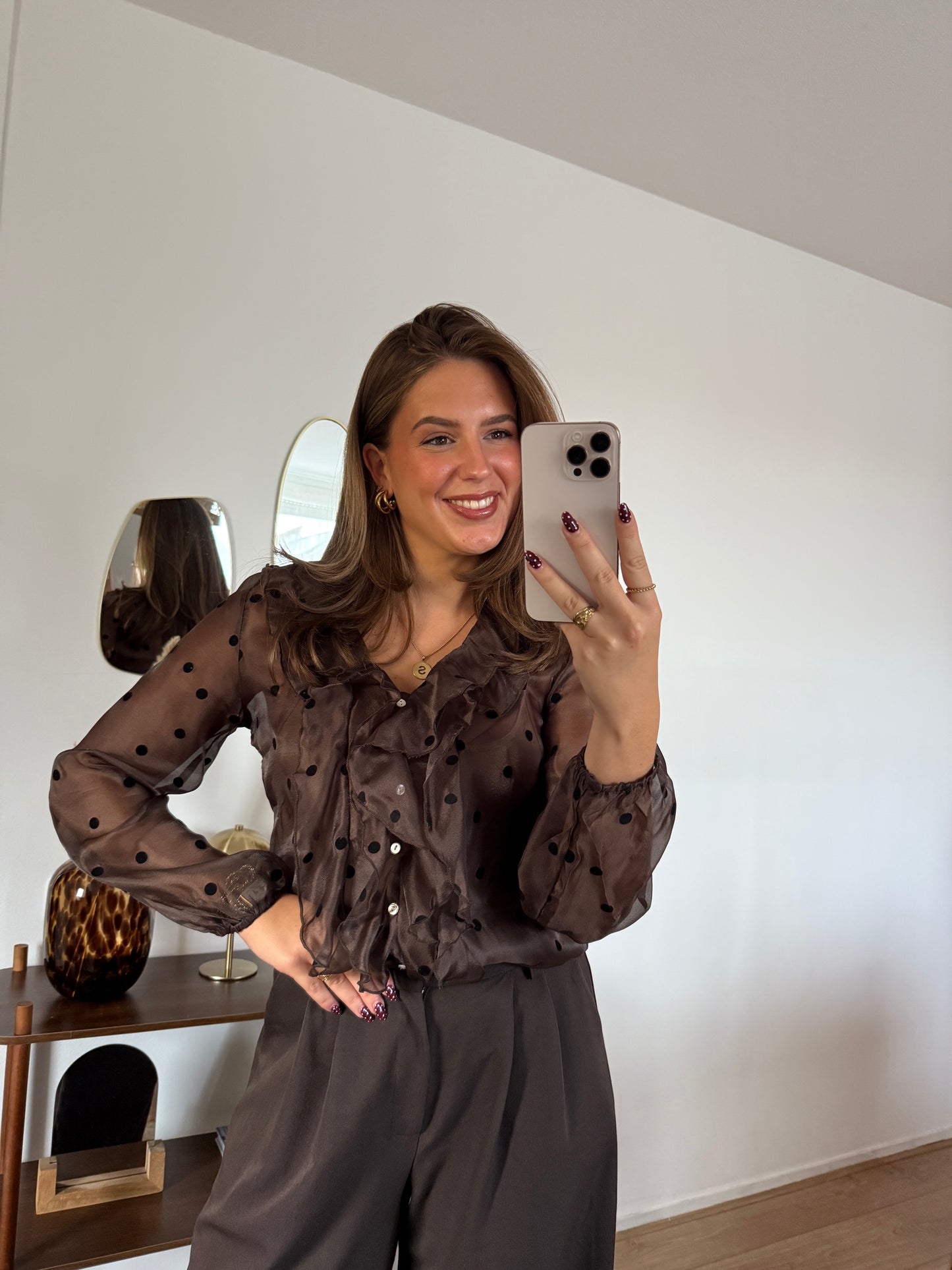 CHLOE blouse met stippen - bruin