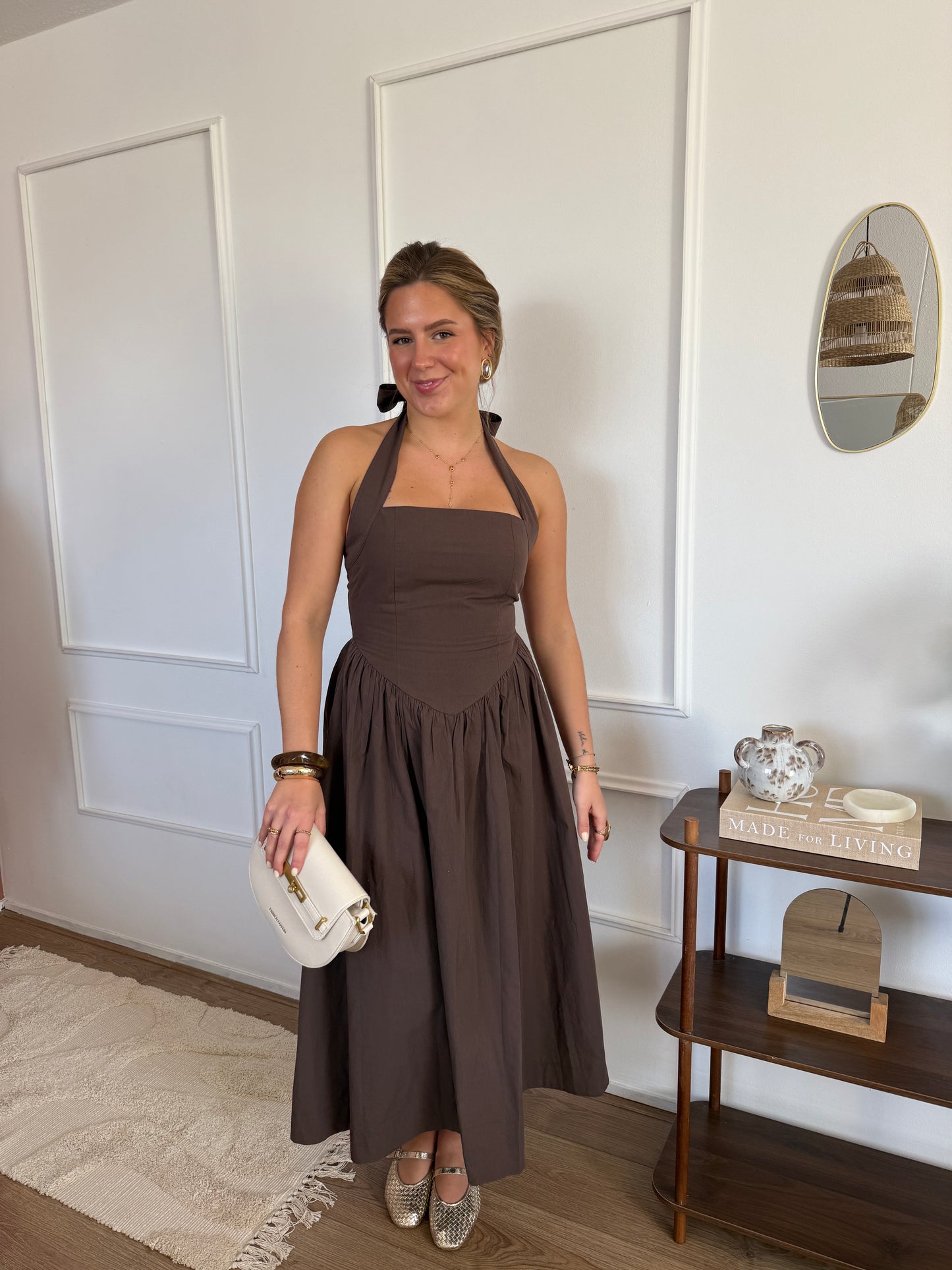 Jurk met open rug - Bruin