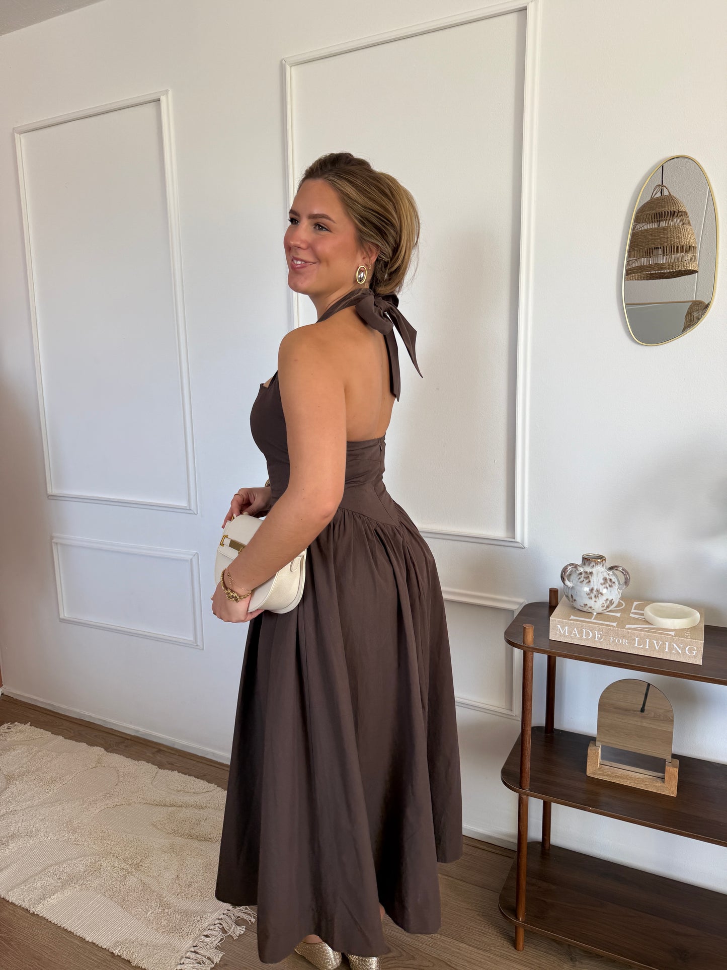 Jurk met open rug - Bruin