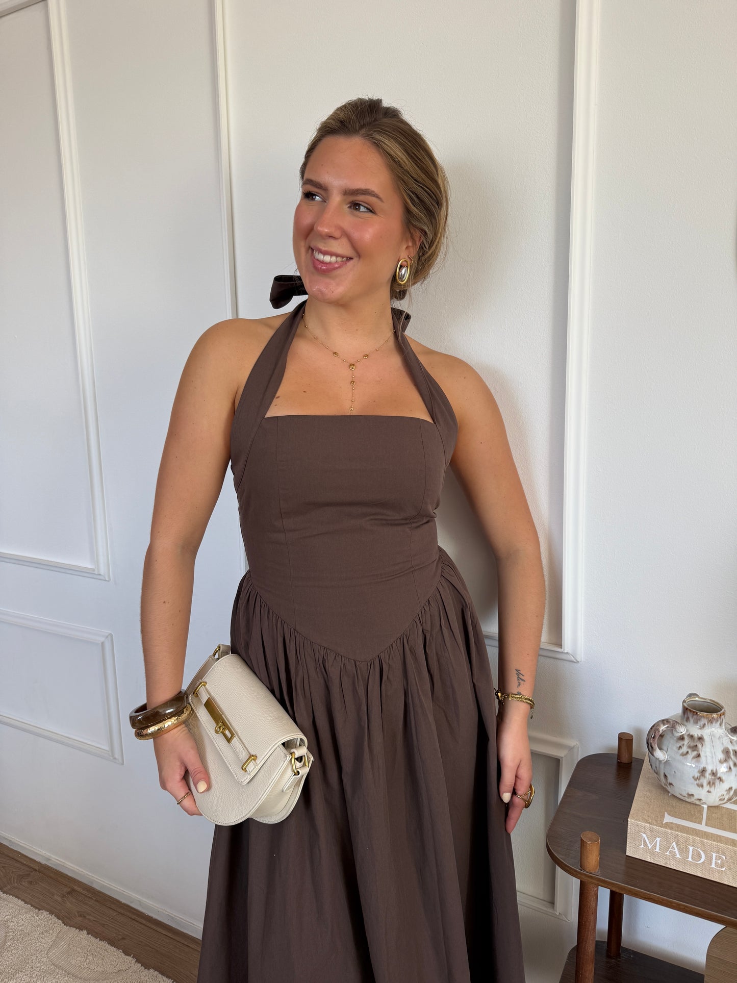 Jurk met open rug - Bruin