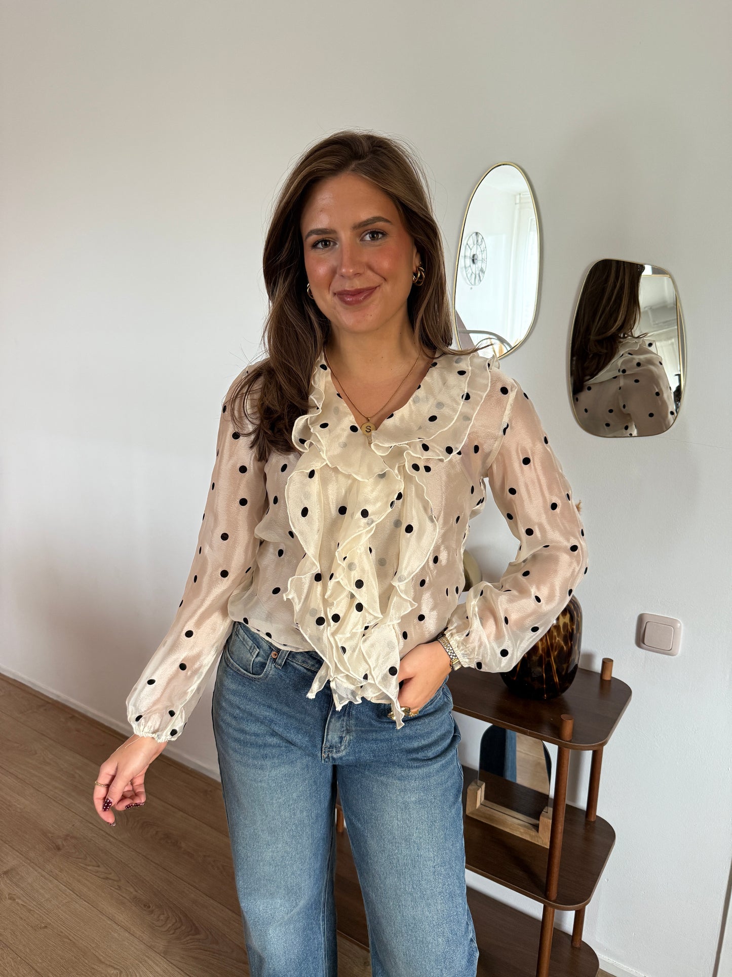 CHLOE blouse met stippen - ecru