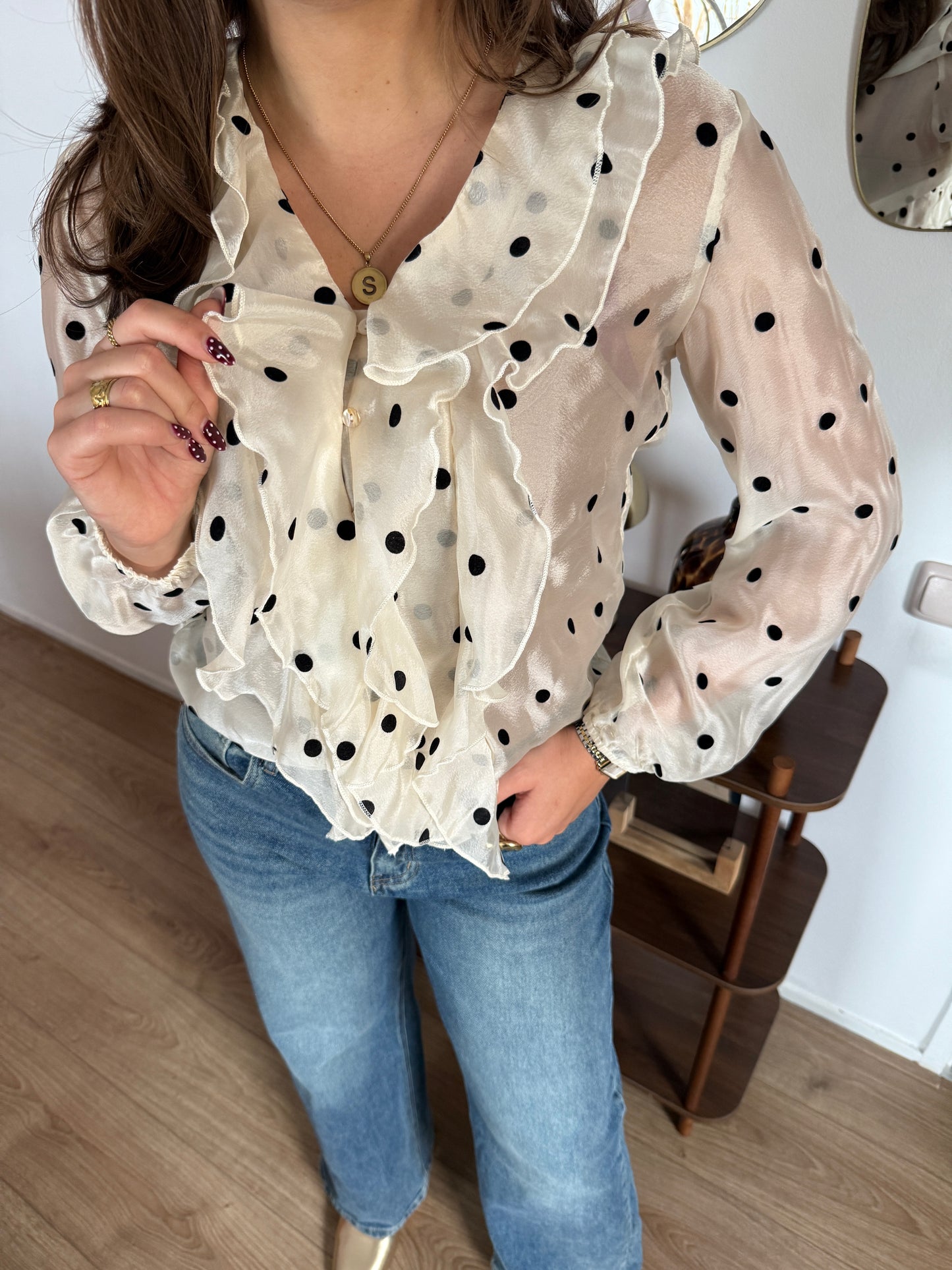 CHLOE blouse met stippen - ecru