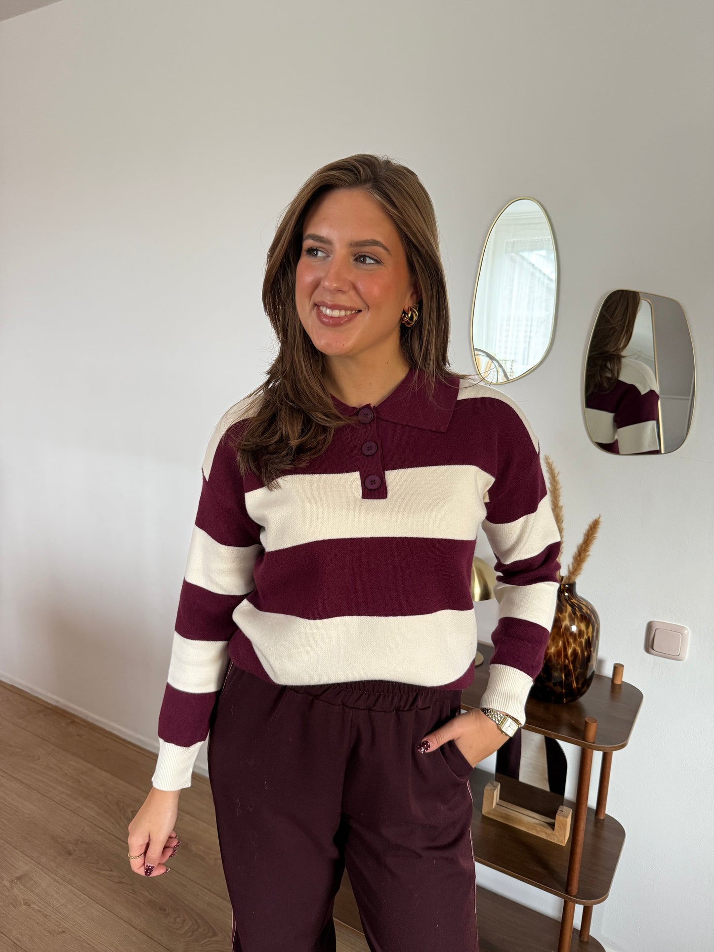 NOLA gestreepte polo - beige/bordeaux