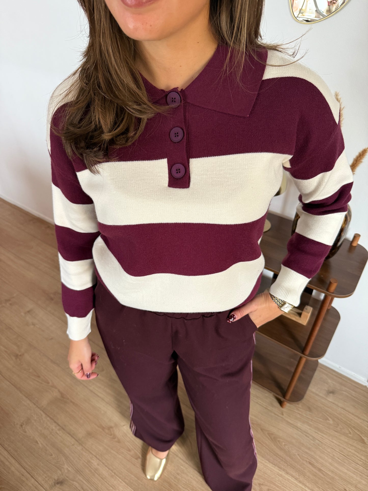 NOLA gestreepte polo - beige/bordeaux