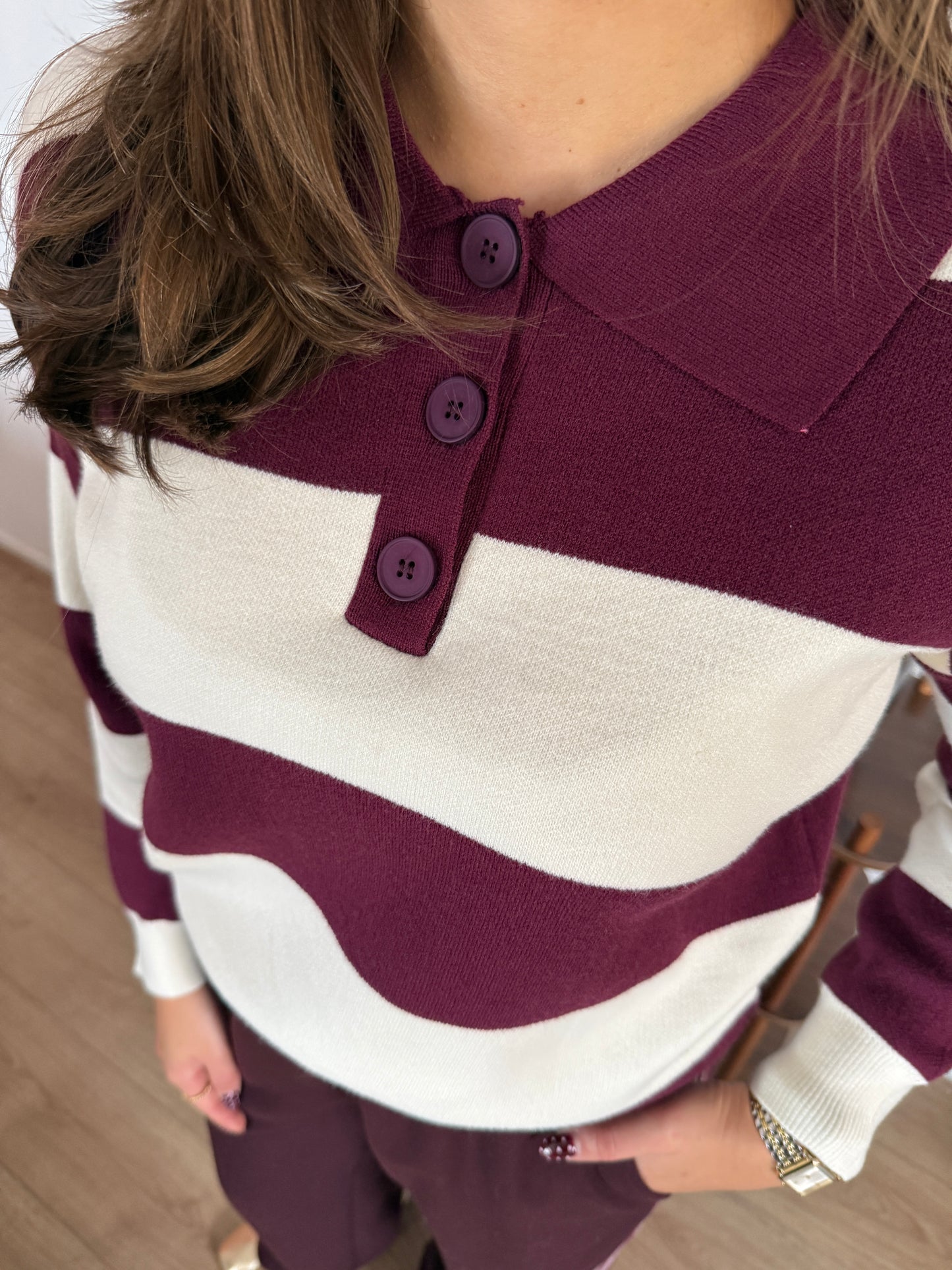 NOLA gestreepte polo - beige/bordeaux
