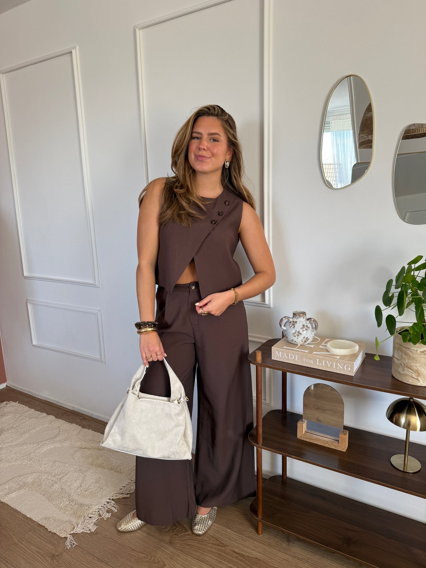 Pantalon met elastiek (set) - Bruin