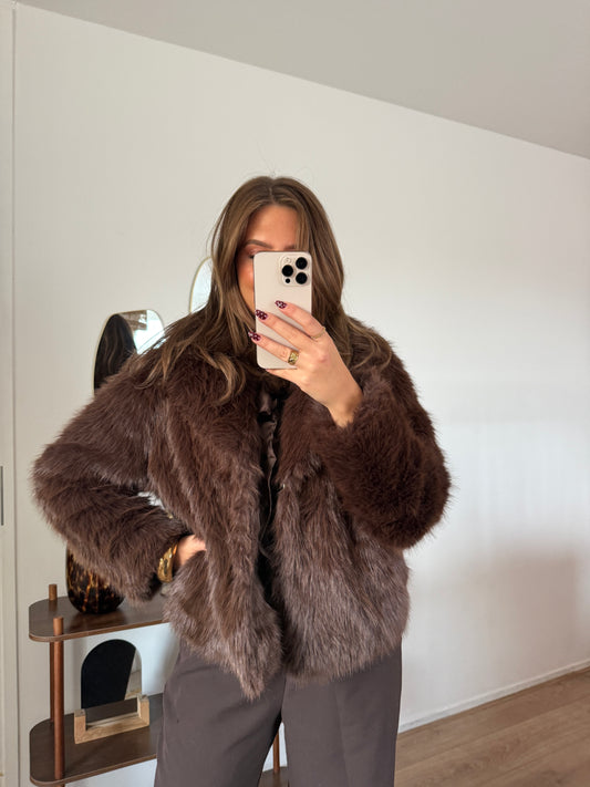 Fluffy jas - donkerbruin