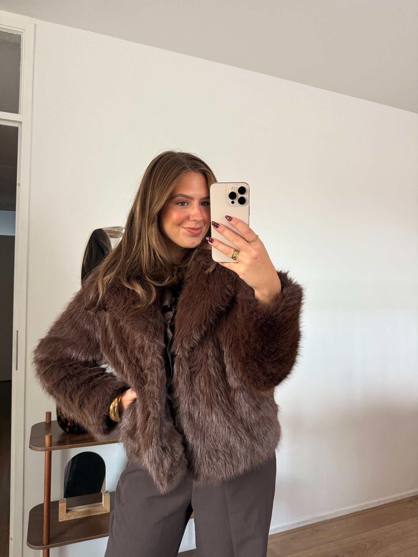 Fluffy jas - donkerbruin