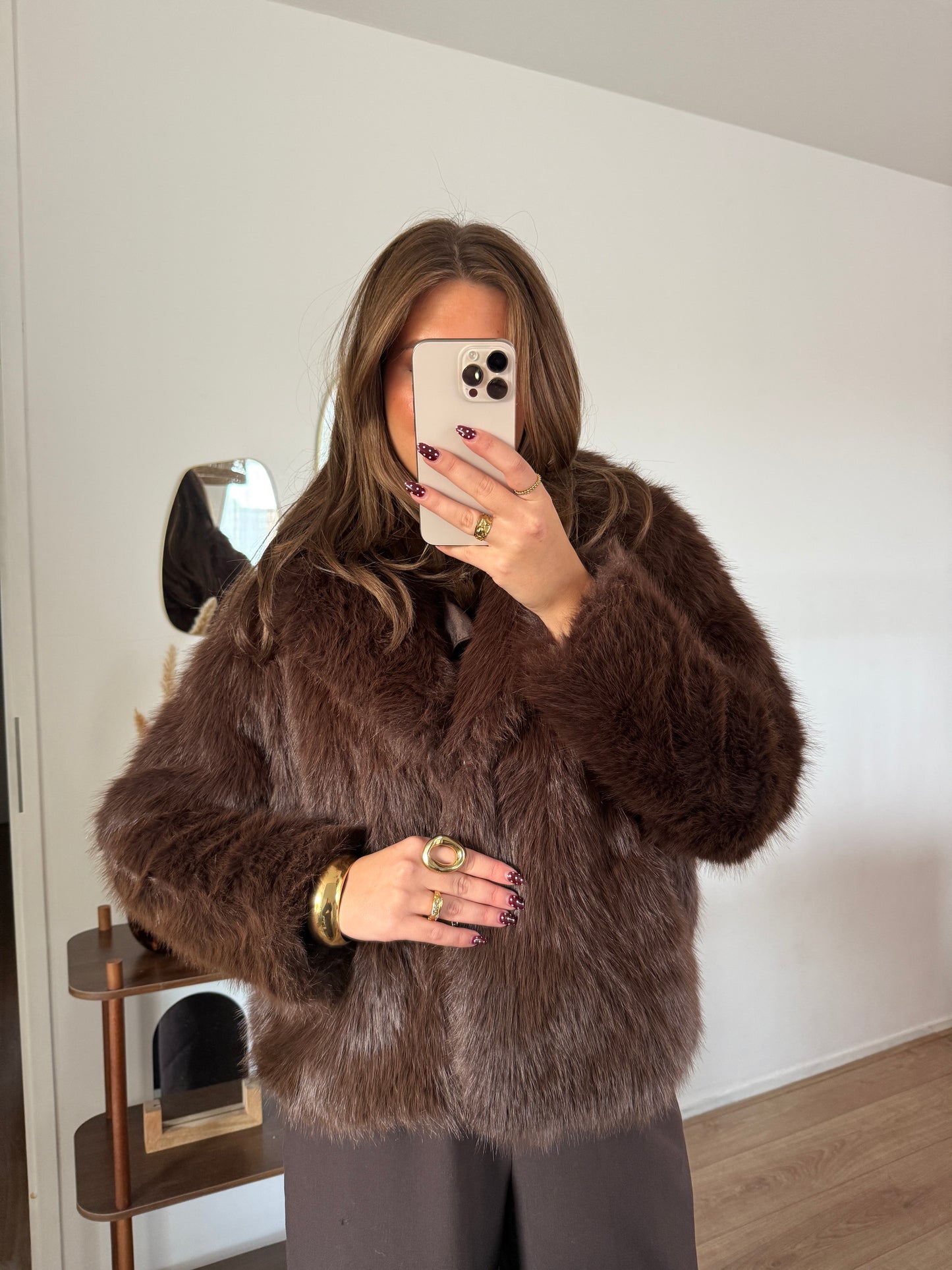 Fluffy jas - donkerbruin
