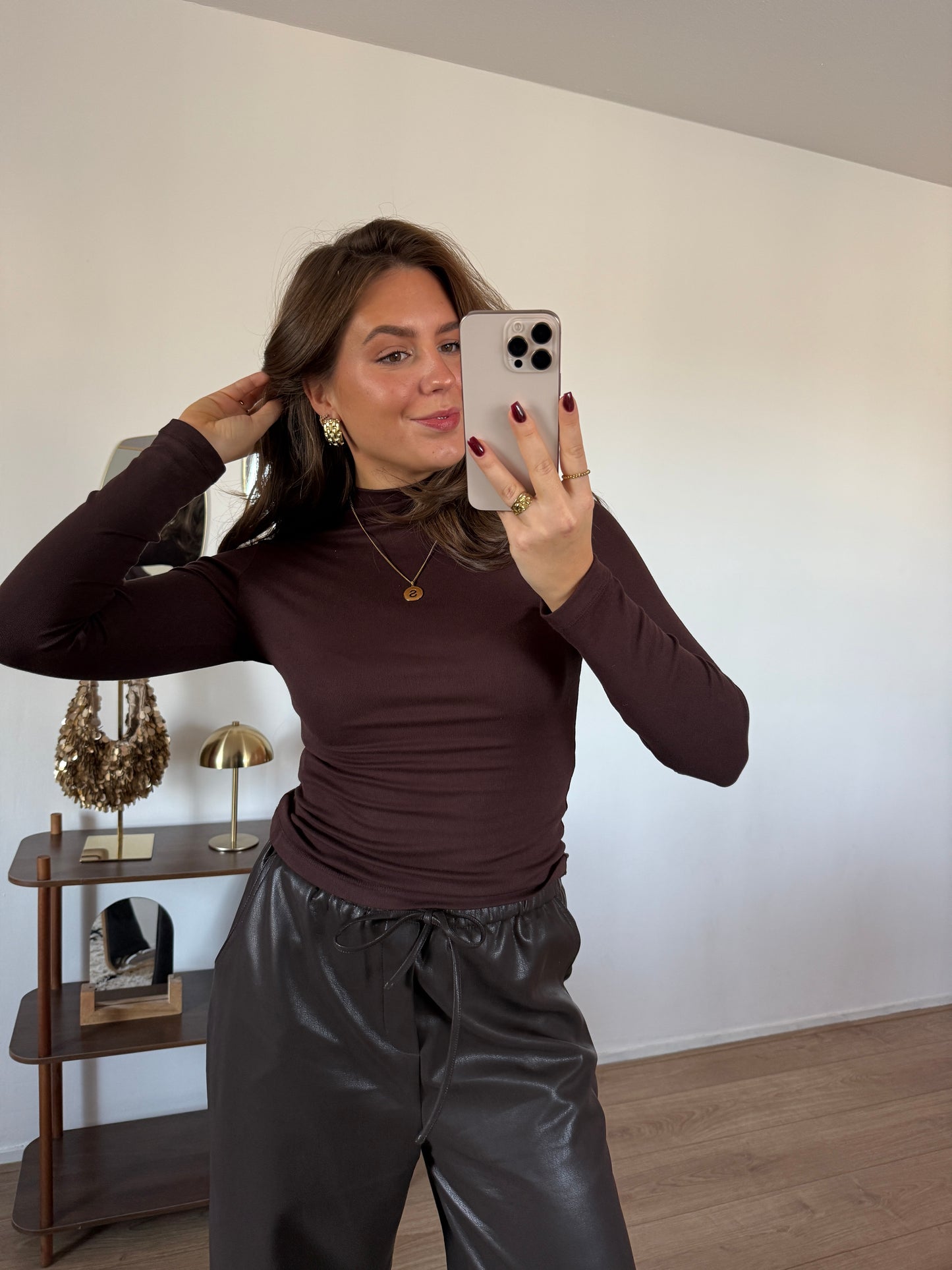 Basic top met lange mouwen - bruin