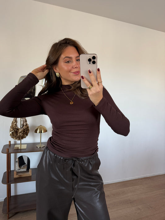 Basic top met lange mouwen - bruin