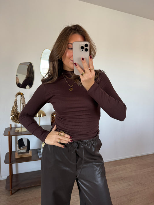 Basic top met lange mouwen - bruin