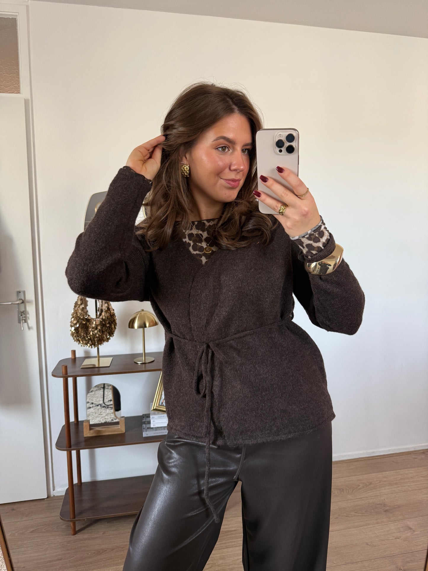 Vest zacht met ceintuurtje - donkerbruin