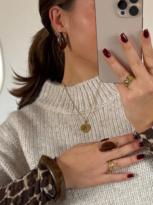 Bruine steen oorbellen - goud/bruin