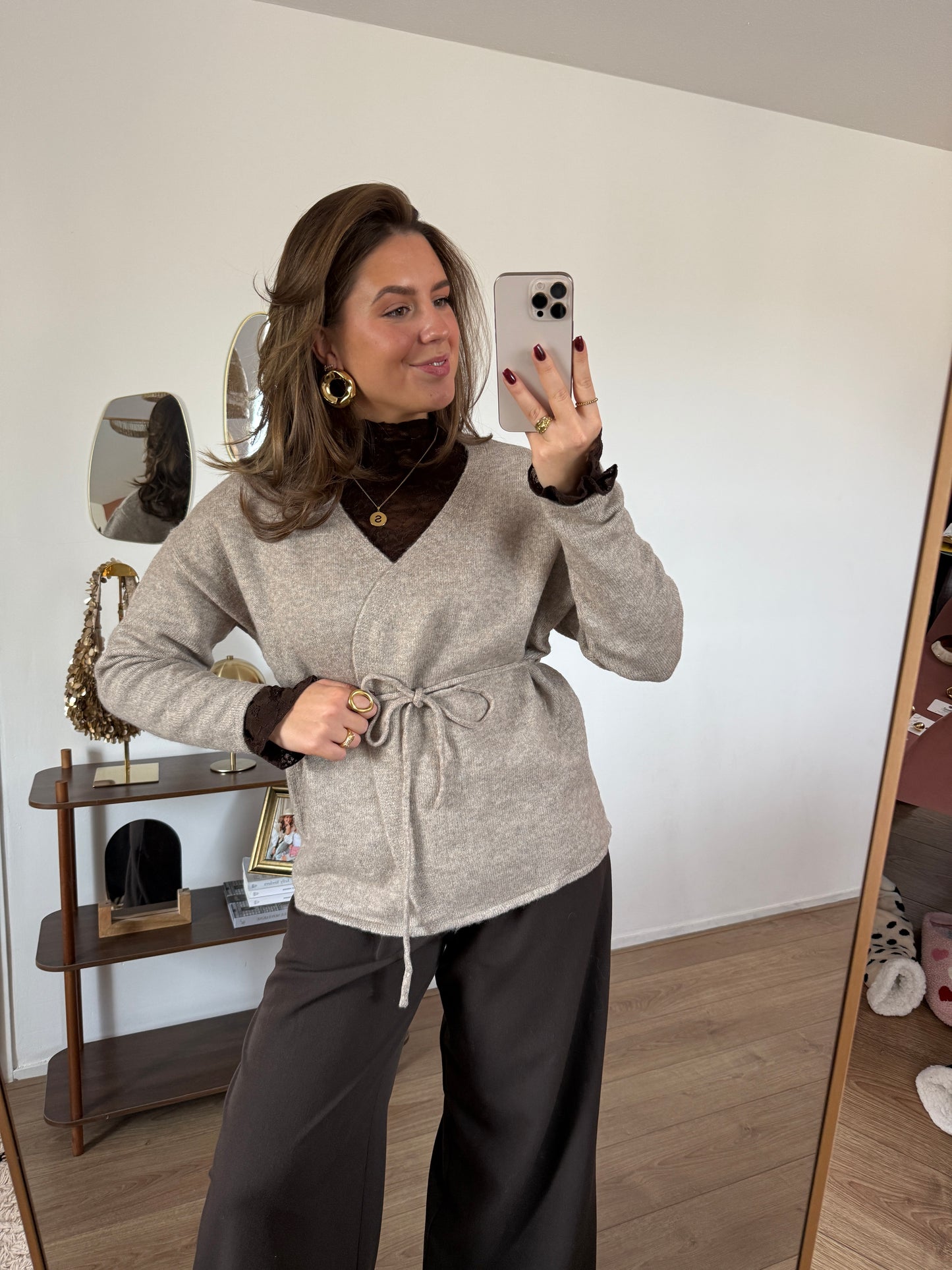 Vest zacht met ceintuurtje - taupe/beige