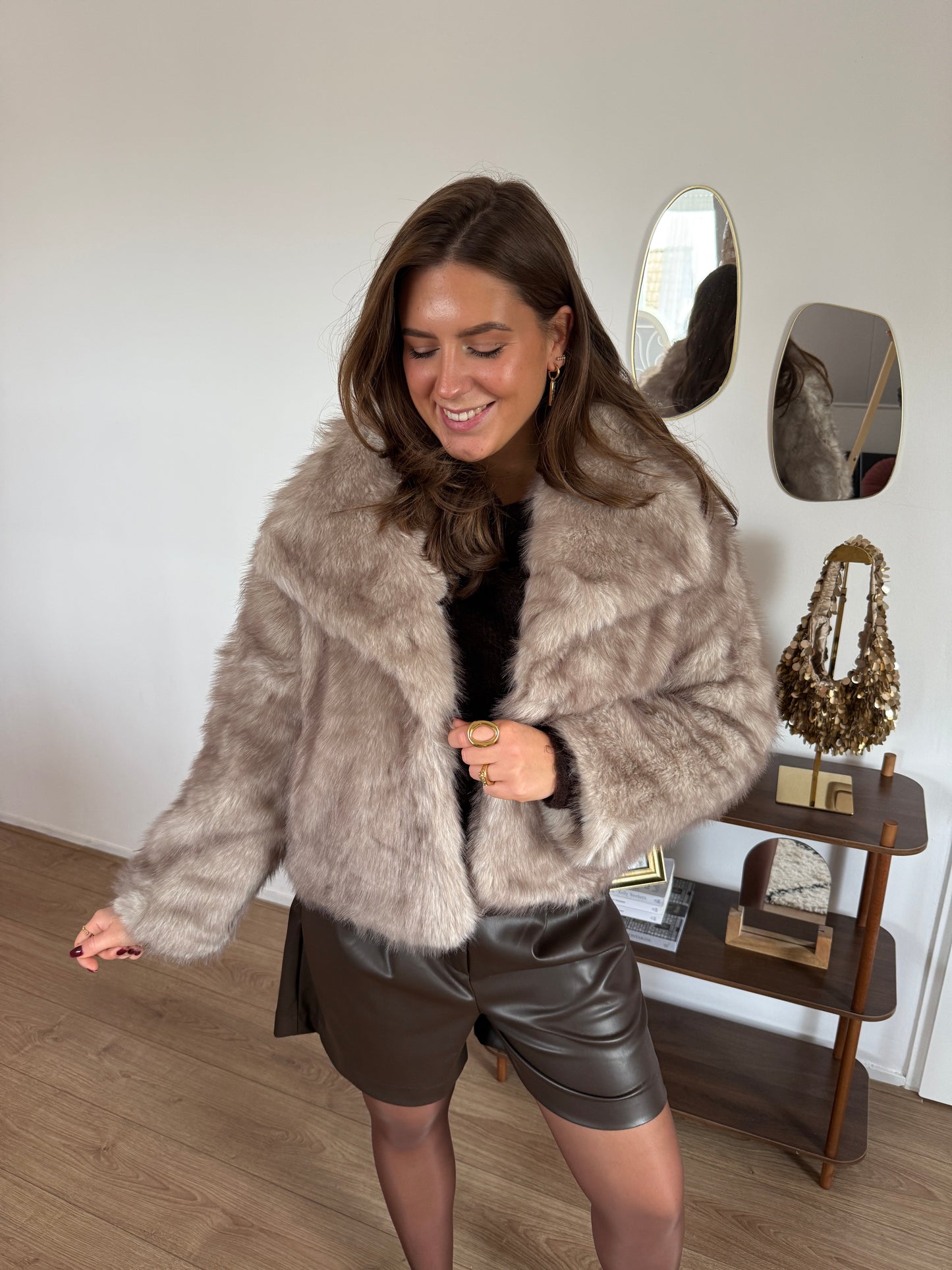 Fluffy jas - taupe/beige