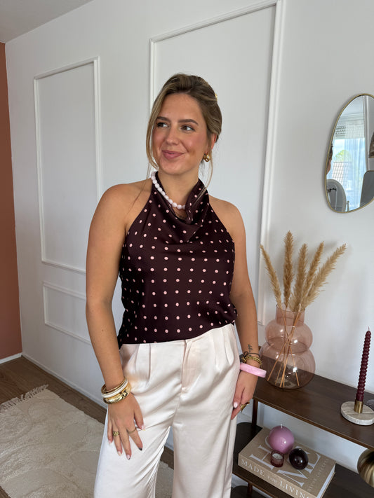 Top halter stippen  - bordeaux/roze