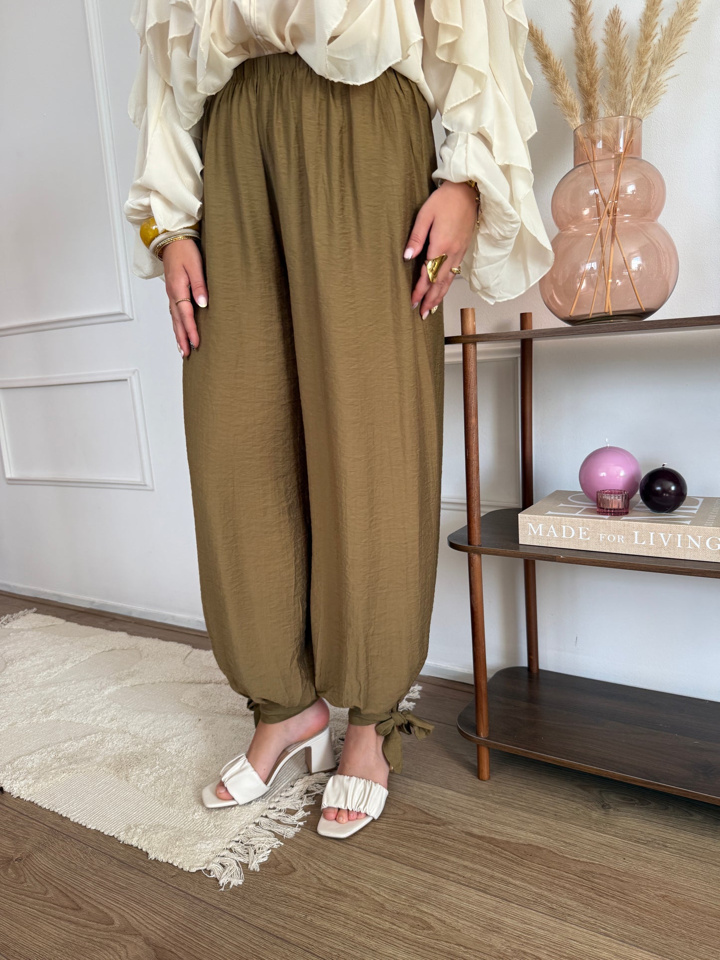 Ballon broek met strikjes - groen
