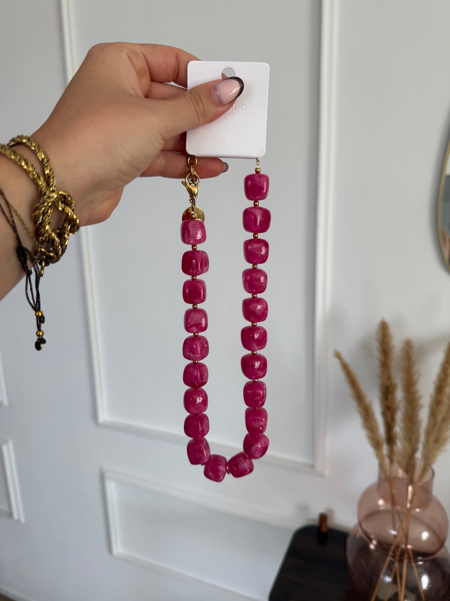 Ketting met vierkante kralen - Roze